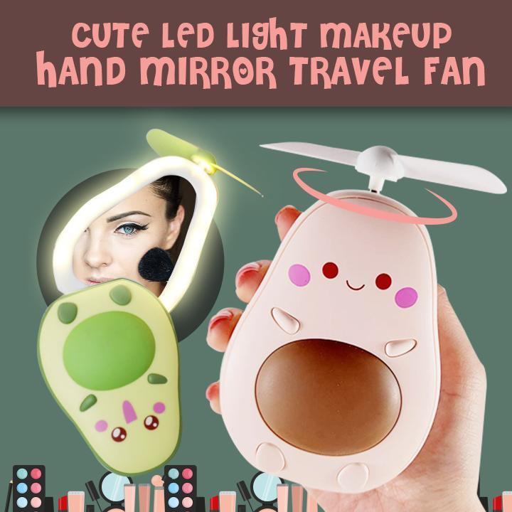 Cute Led Light Makeup Hand Mirror Travel Fan - thedealzninja