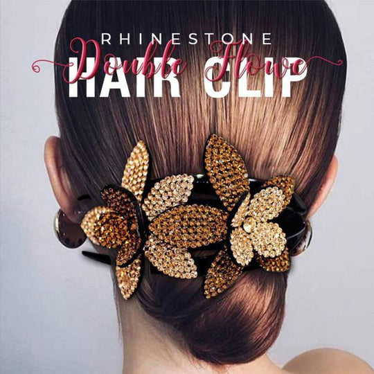 Rhinestone Double Flower Hair Clip - thedealzninja