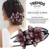 Thumbnail for Rhinestone Double Flower Hair Clip - thedealzninja