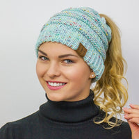 Thumbnail for Ponytail Messy Bun Beanie Knitted Winter Hat - thedealzninja