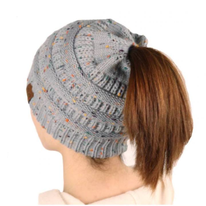 Ponytail Messy Bun Beanie Knitted Winter Hat - thedealzninja