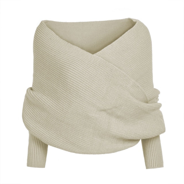 Knitted Wrap Scarf With Sleeves - thedealzninja